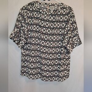 Worthington Black, White, Brown Patterned Blouse Women's Medium #211